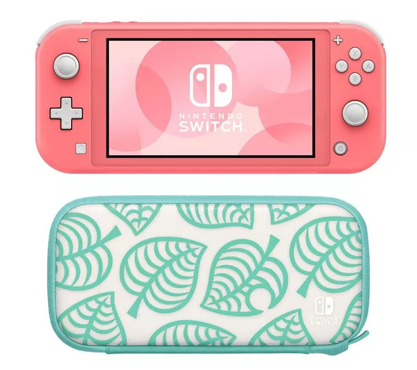 NINTENDO Switch Lite (Coral) & Switch Lite Carrying Case (Animal Crossing: New Horizons Edition) Bundle