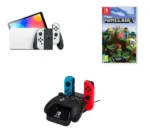 NINTENDO Switch OLED White, PowerA Controller Charging Station & Minecraft Bundle