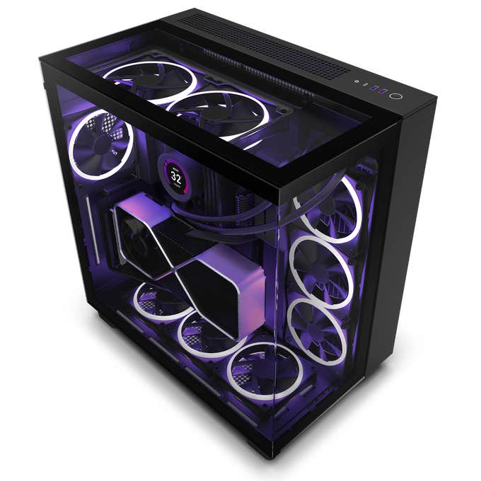 NZXT H9 Elite Dual-Chamber Tempered Glass ATX Mid-Tower Gaming PC Case - Black - CM-H91EB-01
